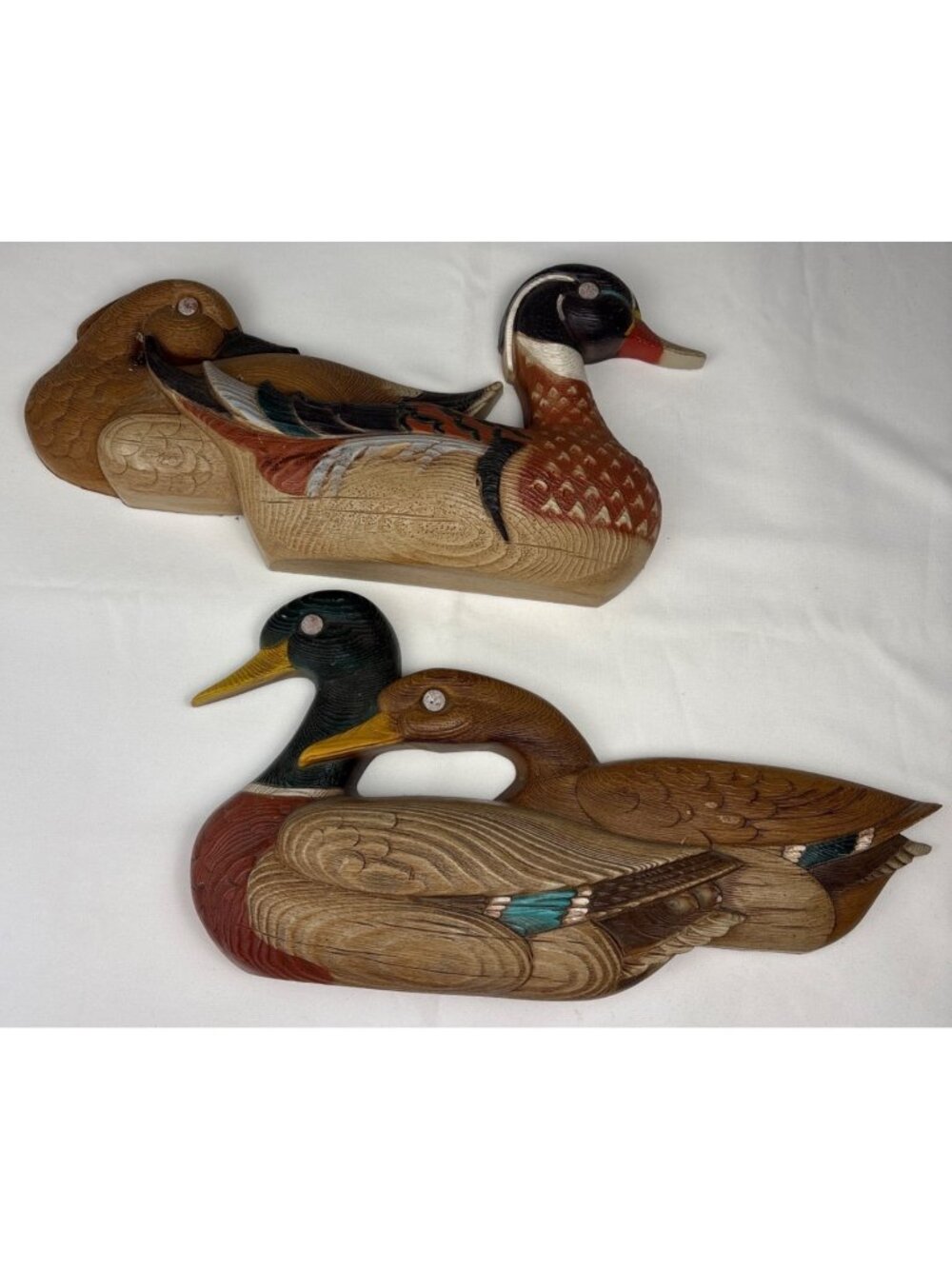 Burwood Resin Mallard Duck Wall Hanging Decor Pair Vtg